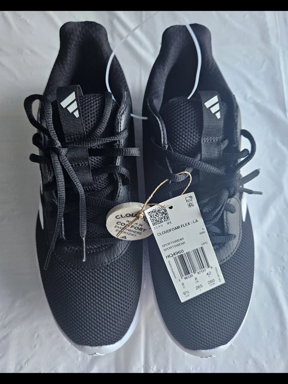 Adidas Cloudfoam Flex LA Men's Running Shoes Black White Size 9.5 New HQ4960